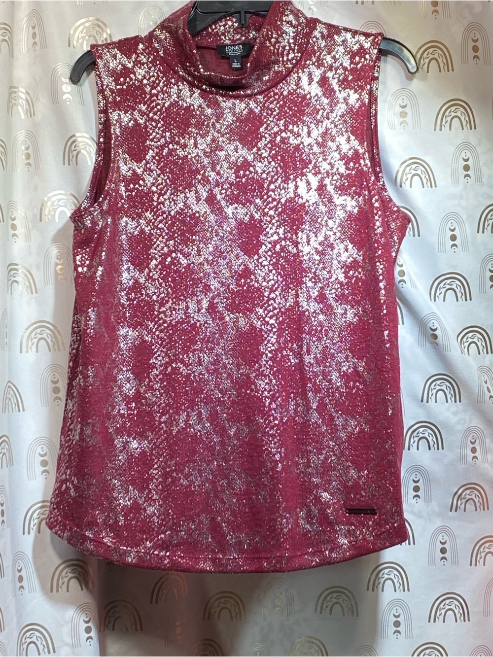Jones New York Metallic Pink Silver Mock Neck Tank